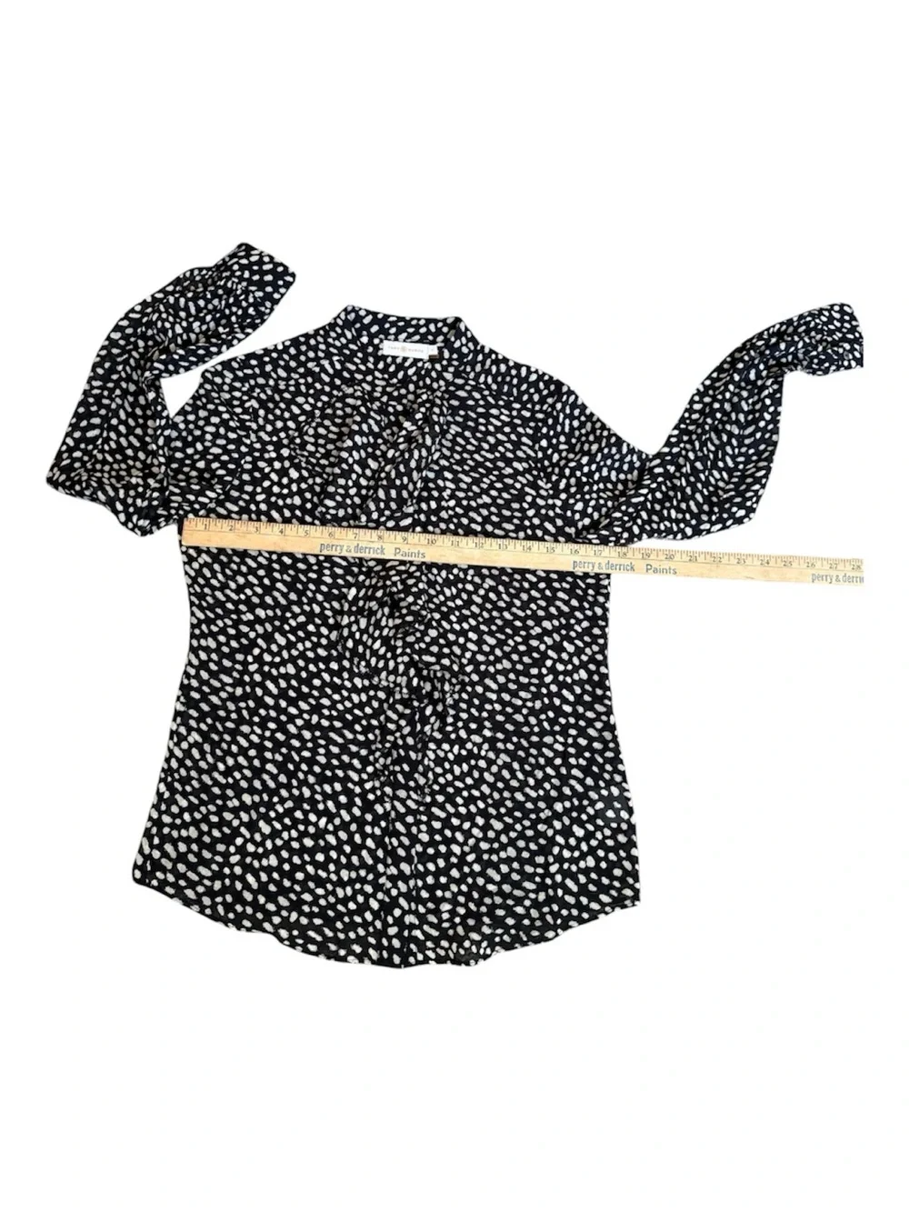 Tory Burch Black & Cream Veta Sheer Silk Blend  Blouse in Dot Print Top size 4